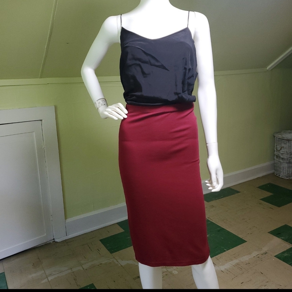 Burgundy Stretch Knit Long Pencil Skirt